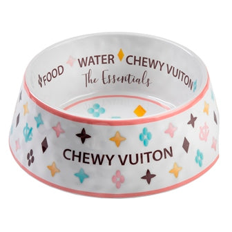 White Chewy Vuiton Bowl - Large (set OF 2) by Haute Diggity Dog - 3 sizes available