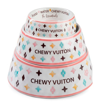 White Chewy Vuiton Bowl - Large (set OF 2) by Haute Diggity Dog - 3 sizes available