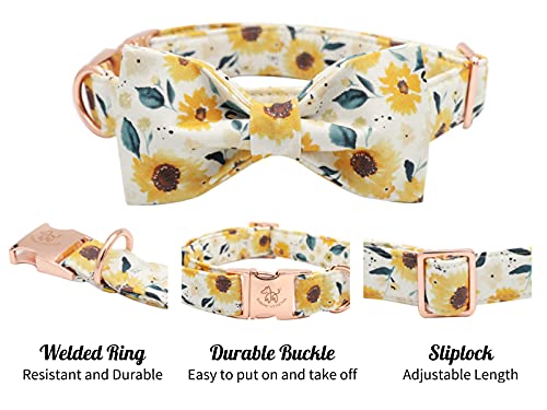 Elegant little tail Vintage Floral Dog Collar with Bow, Comfotable Dog Bowtie, Dog Collar Bow Adjustable Dog Collars for Small Medium Large Dogs