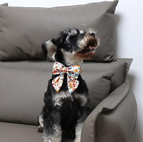 Unique Style Paws Cotton Dog Collar with Bow Halloween Pumpkin Plaid Dog Collar with Bow Tie for Small Medium Large Dogs Pets Gifts