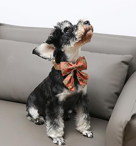 Unique Style Paws Cotton Dog Collar with Bow Halloween Pumpkin Plaid Dog Collar with Bow Tie for Small Medium Large Dogs Pets Gifts