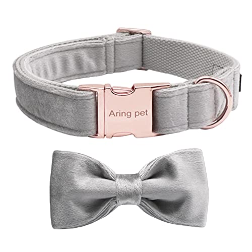 ARING PET Dog Collars with Bowtie-Velvet Dog Bow tie Collar, Adjustable Dark Green Dog Collar