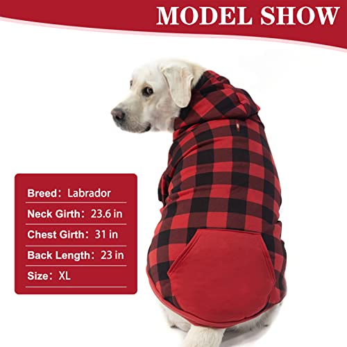 EXPAWLORER Plaid Dog Hoodie - British Style Soft and Warm Dog Sweater with Leash Hole, Hooded Cold Weather Clothes, Dog Sweatshirt, Outfits, Winter Coat for Small Medium Large Dogs