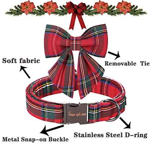 Unique style paws Christmas Dog Collar with Bow Tie Winter Gingerbread Snowman Theme Puppy Collar for Small Medium Large Dogs-M