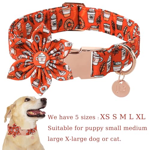 Dog Collar with Bow Tie, Comfortable Adjustable Cotton Bowtie Collar for Medium Girl Boy Dog, Fall Dog Collar with Metal Buckle, M, Neck 13.5-22in