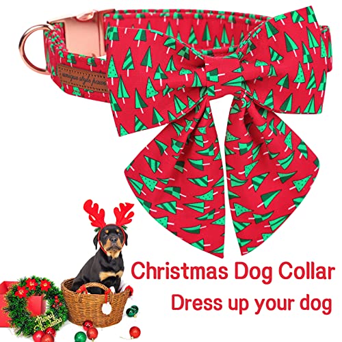 Unique style paws Christmas Dog Collar with Bow Tie Winter Gingerbread Snowman Theme Puppy Collar for Small Medium Large Dogs-M