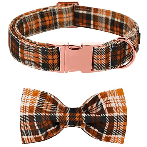 Lionet Paws Halloween Dog Collar with Bowtie - Cute Cotton Adjustable Fall Bowtie Dog Collar with Metal Buckle for Small Medium Large Dog Girl Boy Gift, M, Neck 13.5-22in