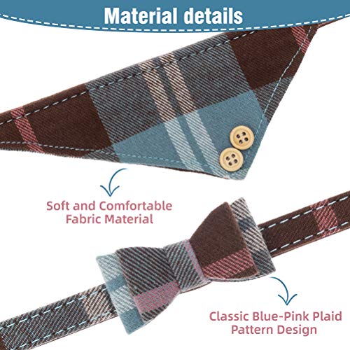 EXPAWLORER Dog Leash Set - Classic Plaid Dog Bow Tie and Dog Bandana Collar with Bell, Tangle Free, Adjustable Collars for Small Medium Large Dogs Cats, Holiday Ideal Gift