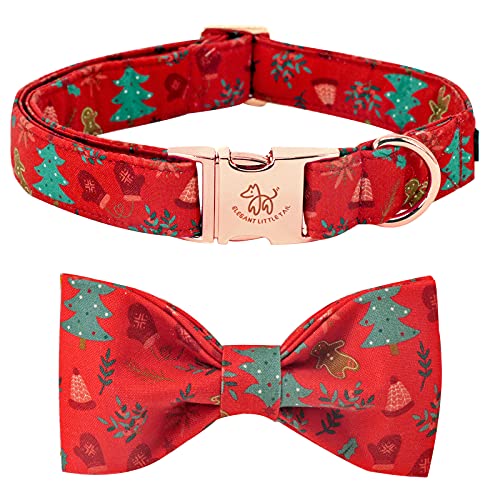 Elegant little tail Vintage Floral Dog Collar with Bow, Comfotable Dog Bowtie, Dog Collar Bow Adjustable Dog Collars for Small Medium Large Dogs