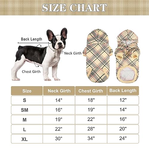 EXPAWLORER Plaid Dog Hoodie - British Style Soft and Warm Dog Sweater with Leash Hole, Hooded Cold Weather Clothes, Dog Sweatshirt, Outfits, Winter Coat for Small Medium Large Dogs