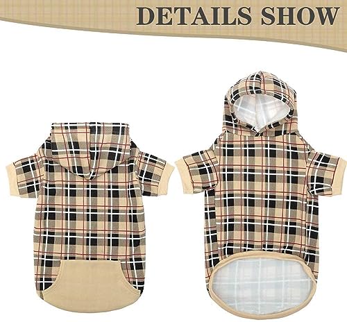 EXPAWLORER Plaid Dog Hoodie - British Style Soft and Warm Dog Sweater with Leash Hole, Hooded Cold Weather Clothes, Dog Sweatshirt, Outfits, Winter Coat for Small Medium Large Dogs