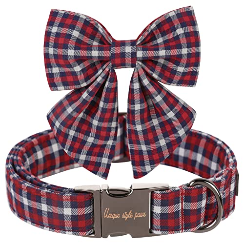 Unique style paws Christmas Dog Collar with Bow Tie Winter Gingerbread Snowman Theme Puppy Collar for Small Medium Large Dogs-M