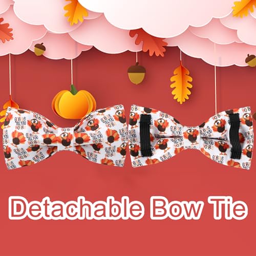 Thanksgiving Dog Collar with Bow Tie, Turkey Cotton Bowtie Collar for Puppy Girl Dog or Cat, Autumn Bow Tie Collar with Durable Metal Buckle, Turkeys Pet Collar, S, Neck 10-16in