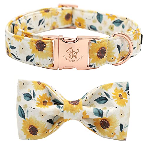 Elegant little tail Vintage Floral Dog Collar with Bow, Comfotable Dog Bowtie, Dog Collar Bow Adjustable Dog Collars for Small Medium Large Dogs