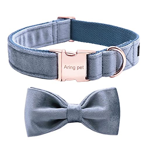 ARING PET Dog Collars with Bowtie-Velvet Dog Bow tie Collar, Adjustable Dark Green Dog Collar