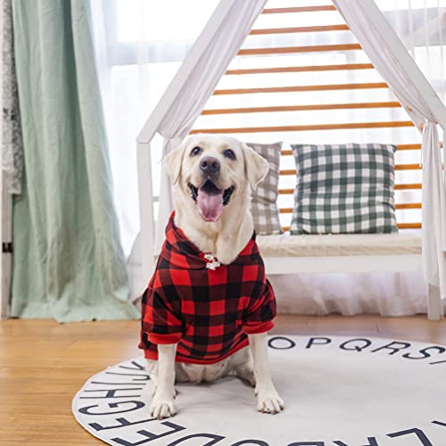 EXPAWLORER Plaid Dog Hoodie - British Style Soft and Warm Dog Sweater with Leash Hole, Hooded Cold Weather Clothes, Dog Sweatshirt, Outfits, Winter Coat for Small Medium Large Dogs