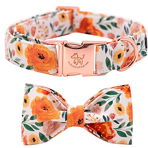 Elegant little tail Vintage Floral Dog Collar with Bow, Comfotable Dog Bowtie, Dog Collar Bow Adjustable Dog Collars for Small Medium Large Dogs