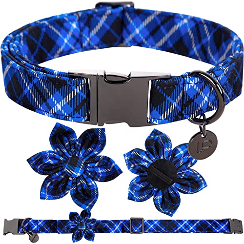 Dog Collar with Bow Tie, Comfortable Adjustable Cotton Bowtie Collar for Medium Girl Boy Dog, Fall Dog Collar with Metal Buckle, M, Neck 13.5-22in