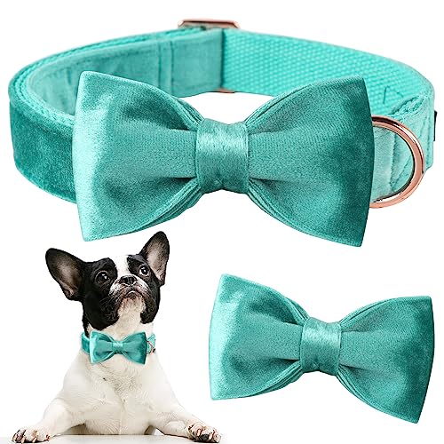 ARING PET Dog Collars with Bowtie-Velvet Dog Bow tie Collar, Adjustable Dark Green Dog Collar