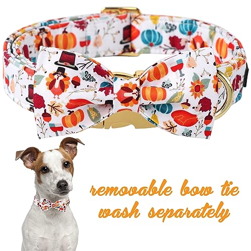 Unique Style Paws Cotton Dog Collar with Bow Halloween Pumpkin Plaid Dog Collar with Bow Tie for Small Medium Large Dogs Pets Gifts