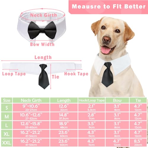 Dog Bow Tie, KOOLMOX Dog Bowtie Collar Black, Adjustable White Dog Tuxedo Collar with Black Dog Neck Bow Tie for Medium Large Boy Dog Wedding Formal Tuxedo Suit Tux Outfits Birthday Costumes