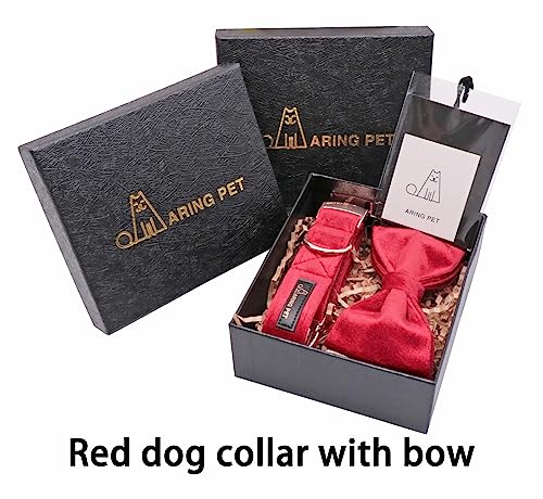 ARING PET Dog Collars with Bowtie-Velvet Dog Bow tie Collar, Adjustable Dark Green Dog Collar