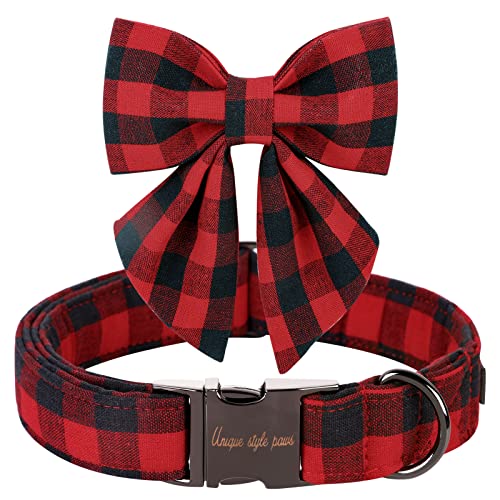 Unique style paws Christmas Dog Collar with Bow Tie Winter Gingerbread Snowman Theme Puppy Collar for Small Medium Large Dogs-M