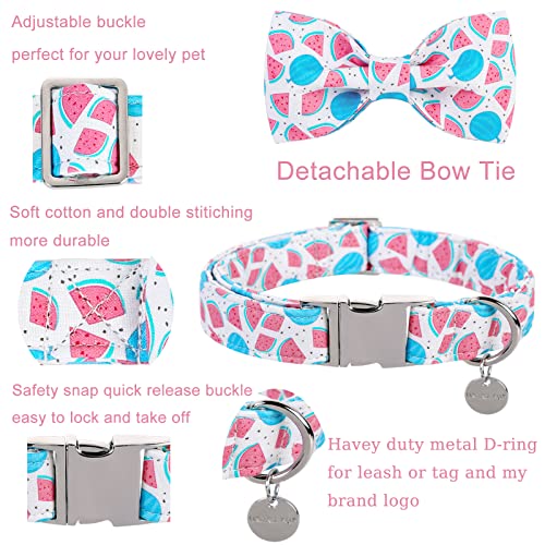 American Flag Dog Collar with Bow Tie, 4th of July Comfortable Cotton Cute Dog Collar with Metal Buckle, Patriotic Bowtie Collar for Puppy Girl Boy Dog, XL, Neck 16-26in