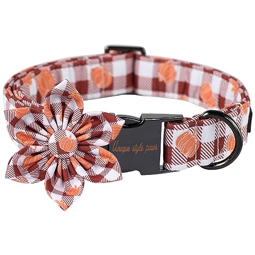 Unique Style Paws Cotton Dog Collar with Bow Halloween Pumpkin Plaid Dog Collar with Bow Tie for Small Medium Large Dogs Pets Gifts