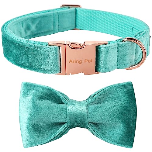 ARING PET Dog Collars with Bowtie-Velvet Dog Bow tie Collar, Adjustable Dark Green Dog Collar