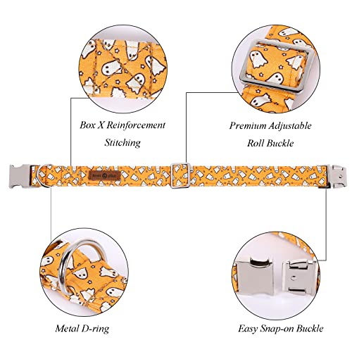 Lionet Paws Halloween Dog Collar with Bowtie - Cute Cotton Adjustable Fall Bowtie Dog Collar with Metal Buckle for Small Medium Large Dog Girl Boy Gift, M, Neck 13.5-22in