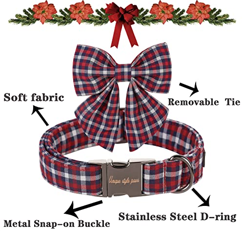 Unique style paws Christmas Dog Collar with Bow Tie Winter Gingerbread Snowman Theme Puppy Collar for Small Medium Large Dogs-M