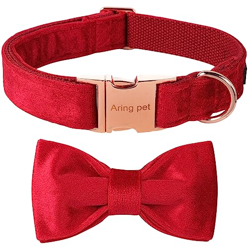 ARING PET Dog Collars with Bowtie-Velvet Dog Bow tie Collar, Adjustable Dark Green Dog Collar