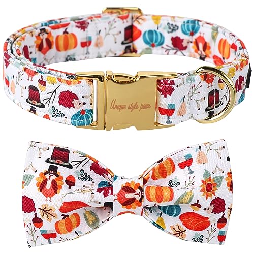 Unique Style Paws Cotton Dog Collar with Bow Halloween Pumpkin Plaid Dog Collar with Bow Tie for Small Medium Large Dogs Pets Gifts