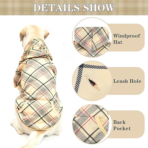 EXPAWLORER Plaid Dog Hoodie - British Style Soft and Warm Dog Sweater with Leash Hole, Hooded Cold Weather Clothes, Dog Sweatshirt, Outfits, Winter Coat for Small Medium Large Dogs