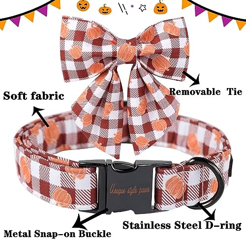 Unique Style Paws Cotton Dog Collar with Bow Halloween Pumpkin Plaid Dog Collar with Bow Tie for Small Medium Large Dogs Pets Gifts