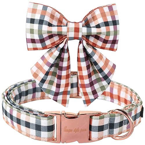 Unique Style Paws Cotton Dog Collar with Bow Halloween Pumpkin Plaid Dog Collar with Bow Tie for Small Medium Large Dogs Pets Gifts