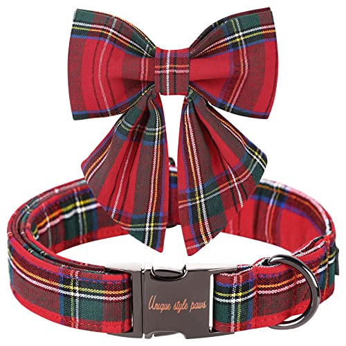 Unique style paws Christmas Dog Collar with Bow Tie Winter Gingerbread Snowman Theme Puppy Collar for Small Medium Large Dogs-M