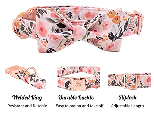 Elegant little tail Vintage Floral Dog Collar with Bow, Comfotable Dog Bowtie, Dog Collar Bow Adjustable Dog Collars for Small Medium Large Dogs