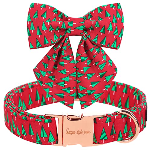 Unique style paws Christmas Dog Collar with Bow Tie Winter Gingerbread Snowman Theme Puppy Collar for Small Medium Large Dogs-M