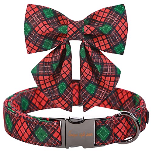 Unique style paws Christmas Dog Collar with Bow Tie Winter Gingerbread Snowman Theme Puppy Collar for Small Medium Large Dogs-M