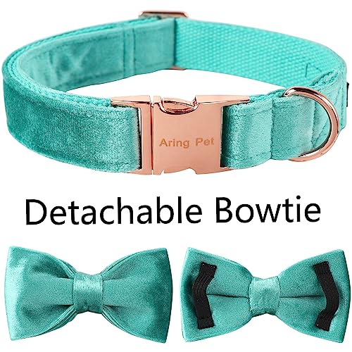 ARING PET Dog Collars with Bowtie-Velvet Dog Bow tie Collar, Adjustable Dark Green Dog Collar