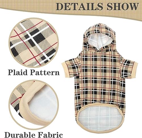 EXPAWLORER Plaid Dog Hoodie - British Style Soft and Warm Dog Sweater with Leash Hole, Hooded Cold Weather Clothes, Dog Sweatshirt, Outfits, Winter Coat for Small Medium Large Dogs