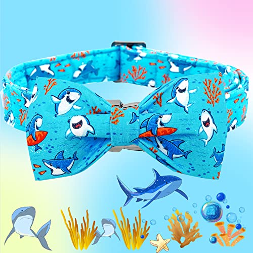 Dog Collar, Shark Print Bowtie Dog Collar Boy Pet Collar Bow Tie Collar for Dogs Soft Durable Adjustable Dog Collars for Small Dogs