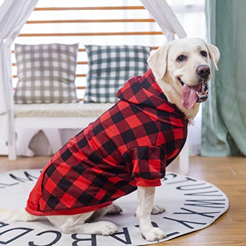 EXPAWLORER Plaid Dog Hoodie - British Style Soft and Warm Dog Sweater with Leash Hole, Hooded Cold Weather Clothes, Dog Sweatshirt, Outfits, Winter Coat for Small Medium Large Dogs