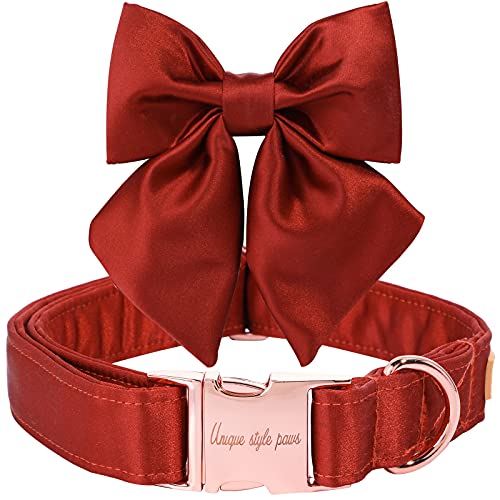 Unique style paws Silk Pink Color Dog Collar Adjustable Durable Dog Collar with Bow Wedding Bowtie Collar for Small Puppy and Cats