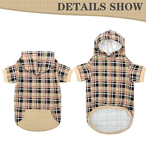 EXPAWLORER Plaid Dog Hoodie - British Style Soft and Warm Dog Sweater with Leash Hole, Hooded Cold Weather Clothes, Dog Sweatshirt, Outfits, Winter Coat for Small Medium Large Dogs