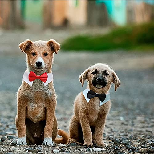 Dog Bow Tie, KOOLMOX Dog Bowtie Collar Black, Adjustable White Dog Tuxedo Collar with Black Dog Neck Bow Tie for Medium Large Boy Dog Wedding Formal Tuxedo Suit Tux Outfits Birthday Costumes