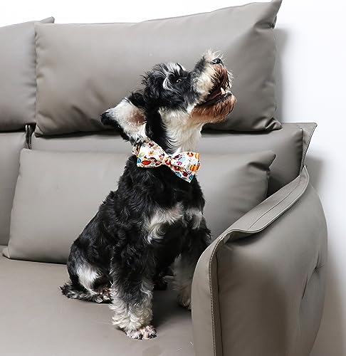 Unique Style Paws Cotton Dog Collar with Bow Halloween Pumpkin Plaid Dog Collar with Bow Tie for Small Medium Large Dogs Pets Gifts