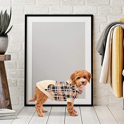 EXPAWLORER Plaid Dog Hoodie - British Style Soft and Warm Dog Sweater with Leash Hole, Hooded Cold Weather Clothes, Dog Sweatshirt, Outfits, Winter Coat for Small Medium Large Dogs